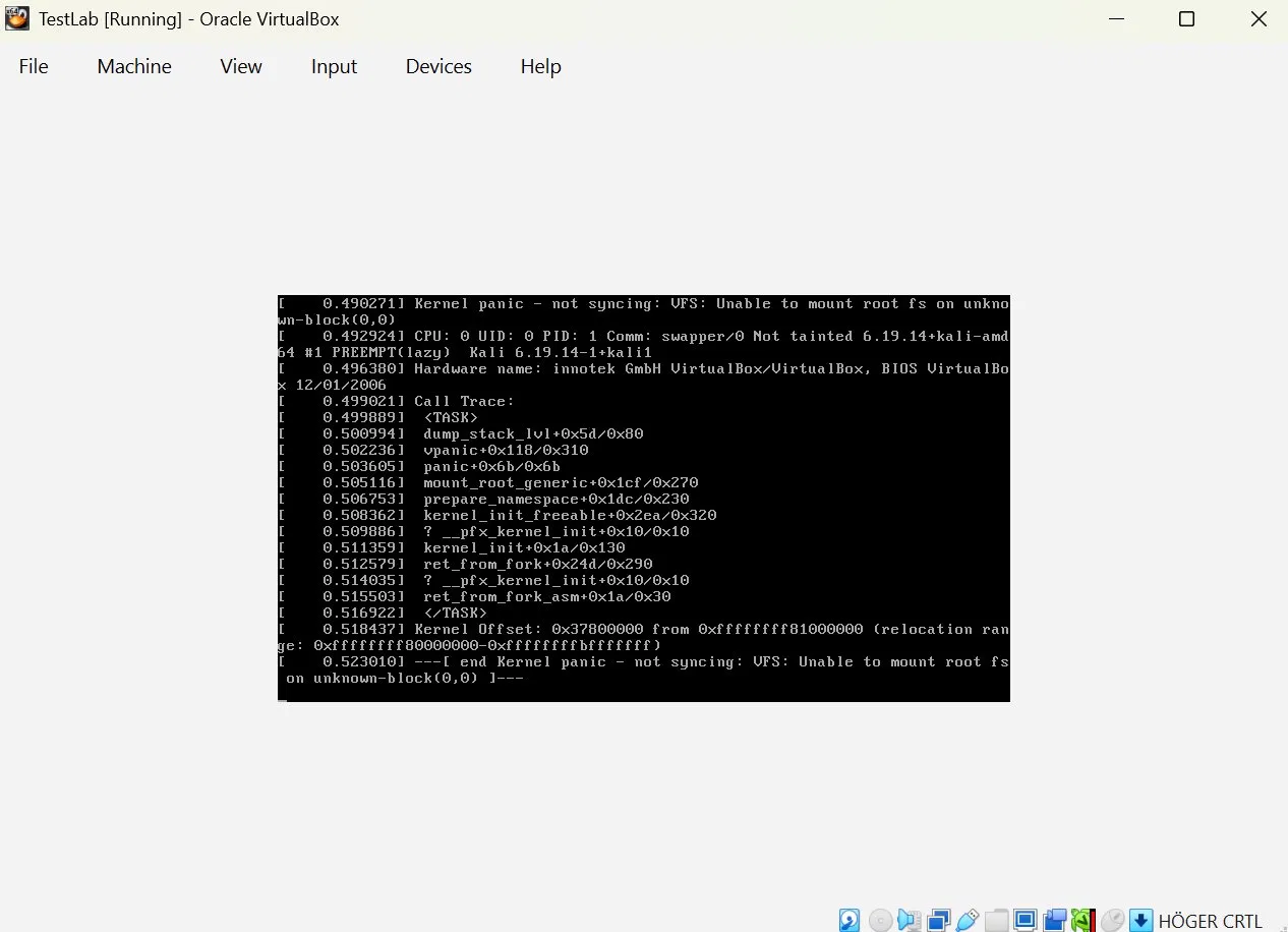 Kernel panic in VirtualBox while setting up Kali Linux